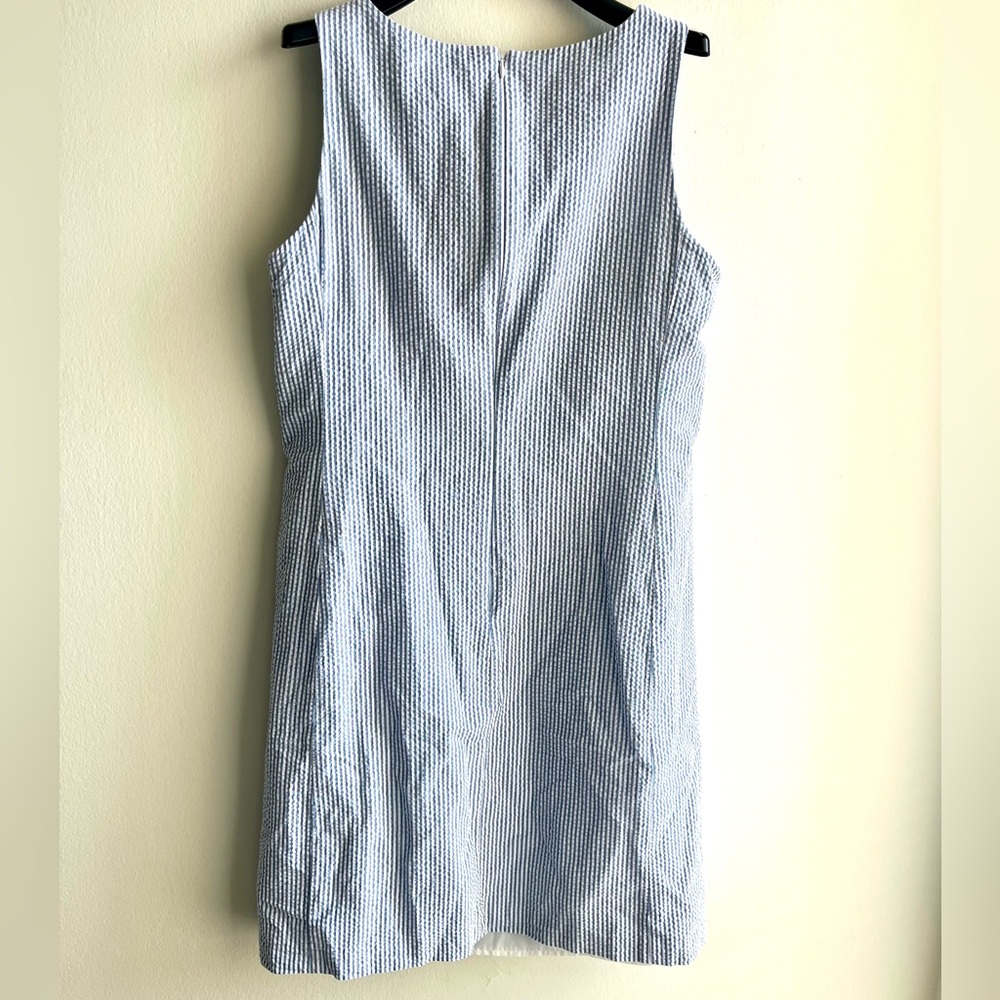Anne Klein seersucker Blue and White Striped Sleeveless Dress Size 10 - Picture 3 of 3